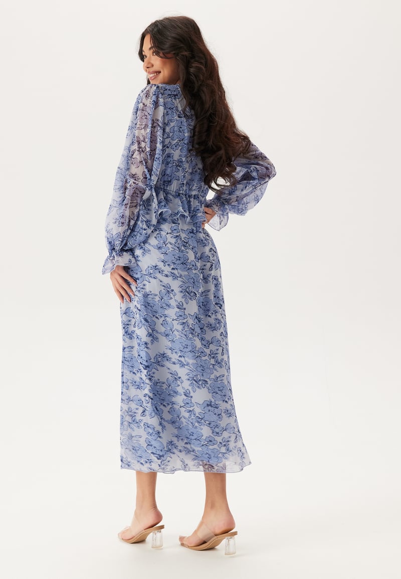 Bubbleroom Occasion Frill L/S Chiffon Midi Dress
