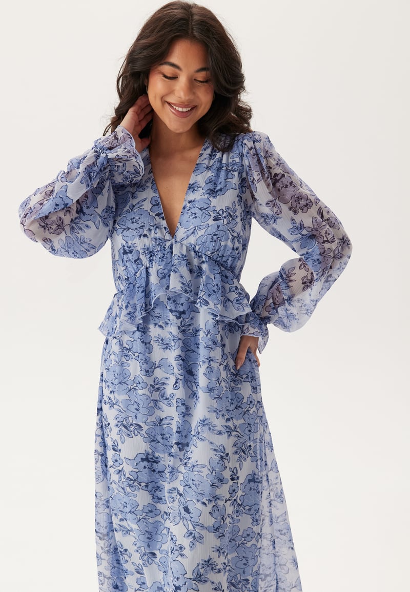 Bubbleroom Occasion Frill L/S Chiffon Midi Dress