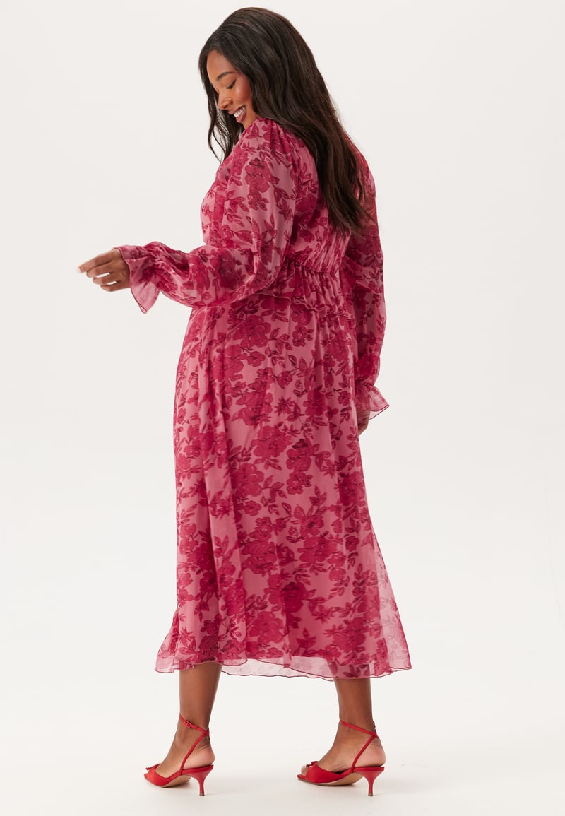 Bubbleroom Occasion Frill L/S Chiffon Midi Dress