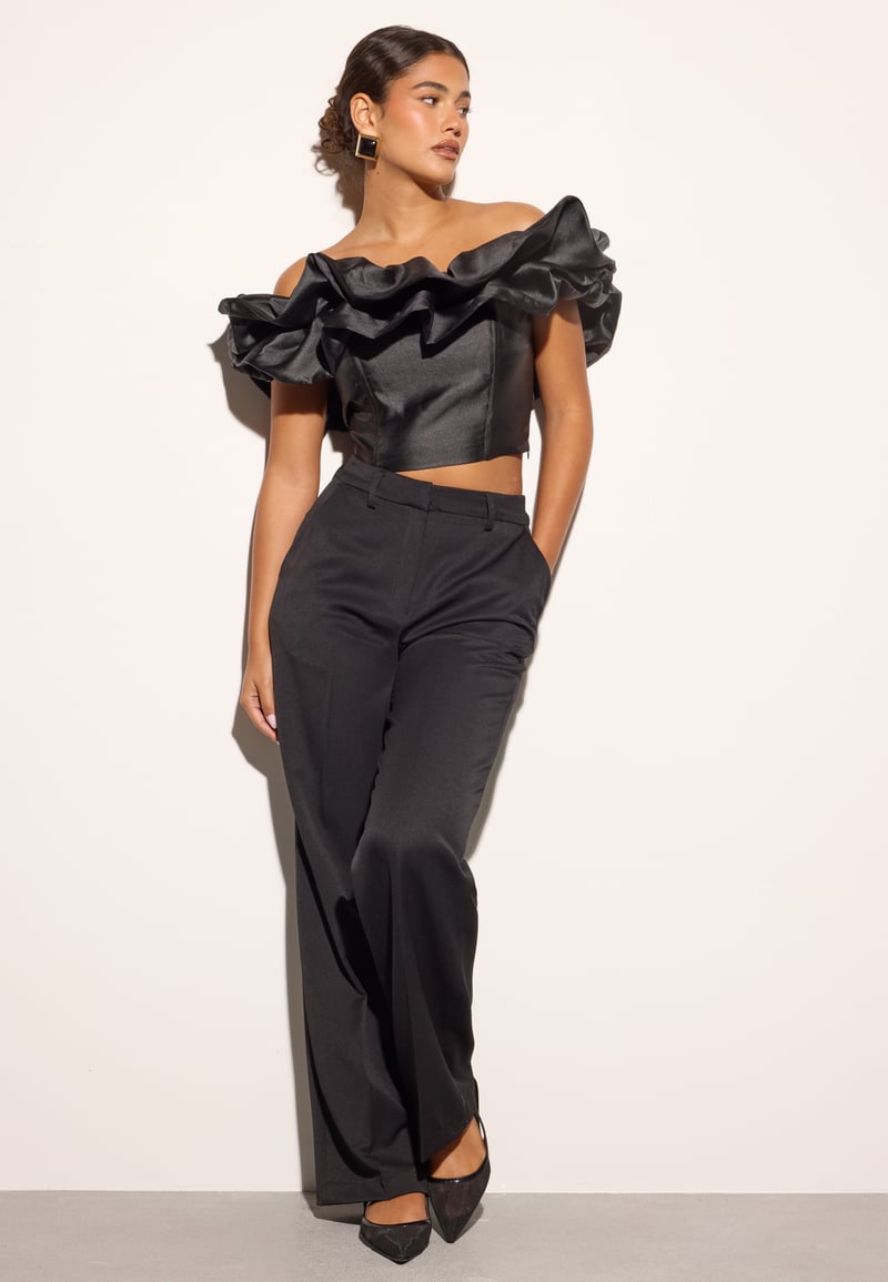 Bubbleroom Occasion Frill Satin Off Shoulder Top