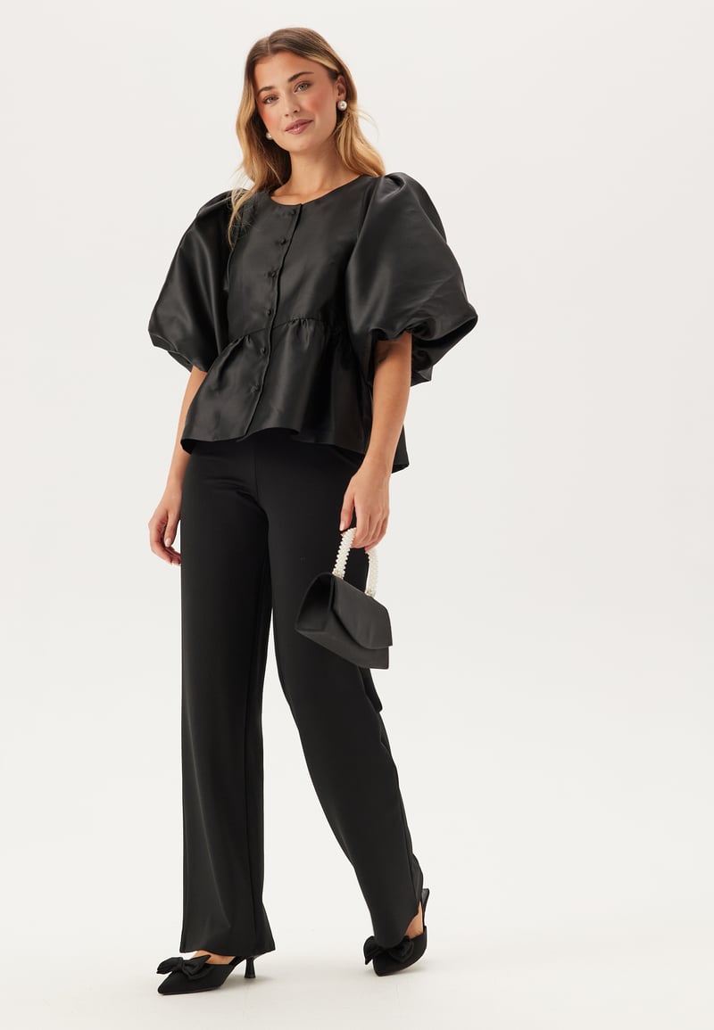 Bubbleroom Occasion Puff Sleeve Peplum Satin Blouse