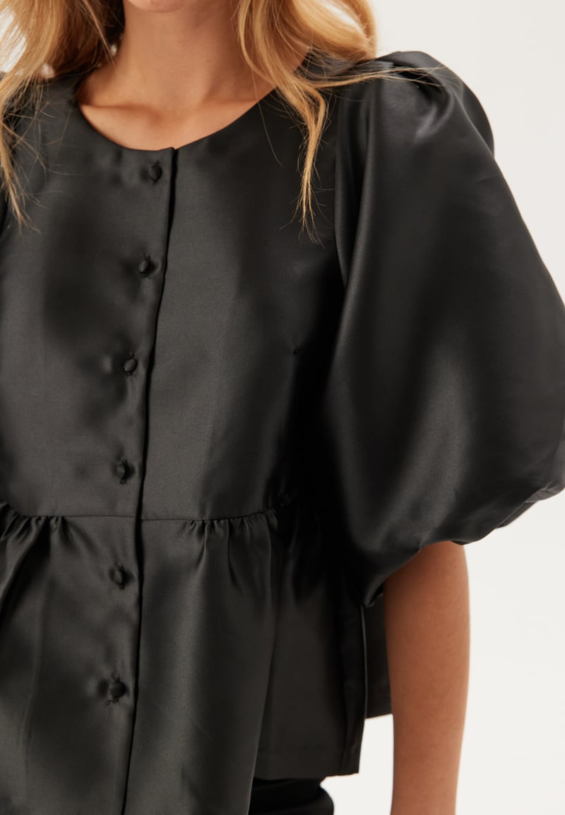 Bubbleroom Occasion Puff Sleeve Peplum Satin Blouse