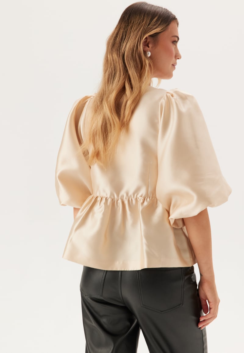 Bubbleroom Occasion Puff Sleeve Peplum Satin Blouse