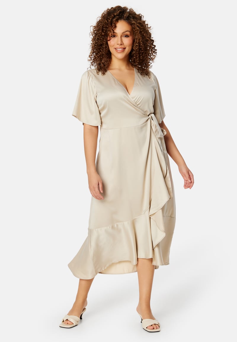 Bubbleroom Occasion Frill Wrap Satin Midi Dress