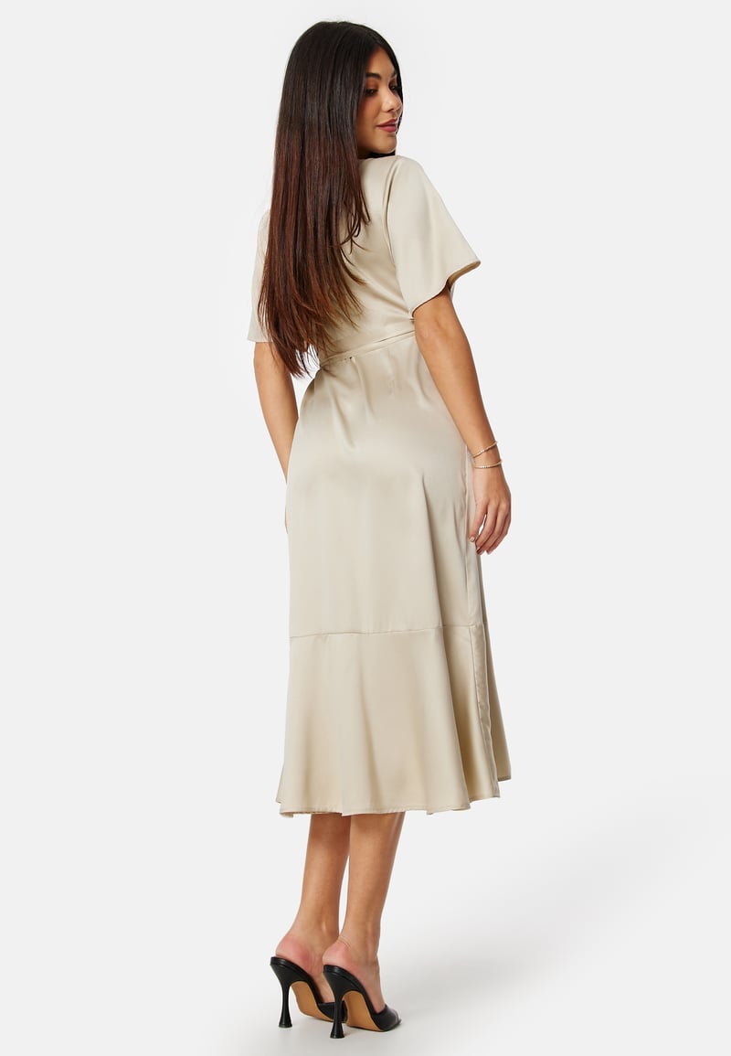 Bubbleroom Occasion Frill Wrap Satin Midi Dress