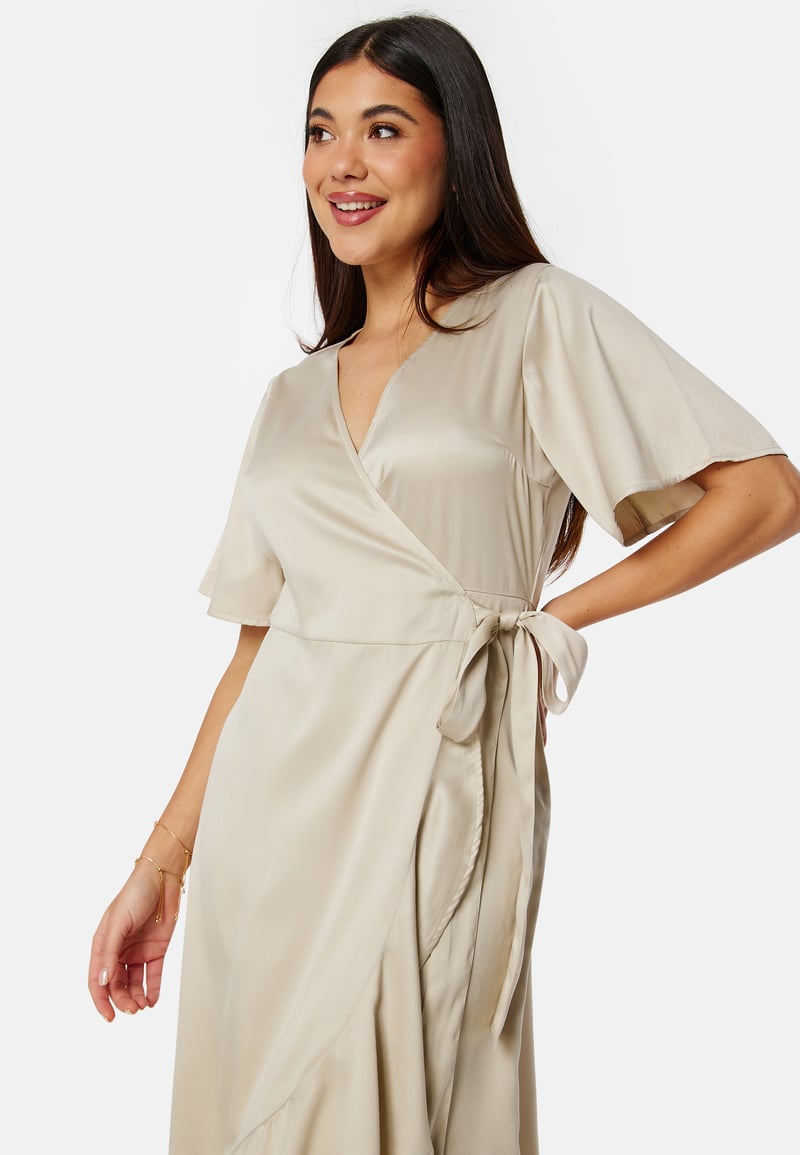 Bubbleroom Occasion Frill Wrap Satin Midi Dress