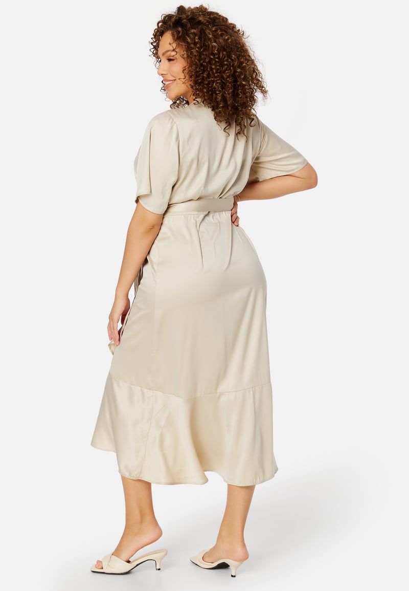Bubbleroom Occasion Frill Wrap Satin Midi Dress