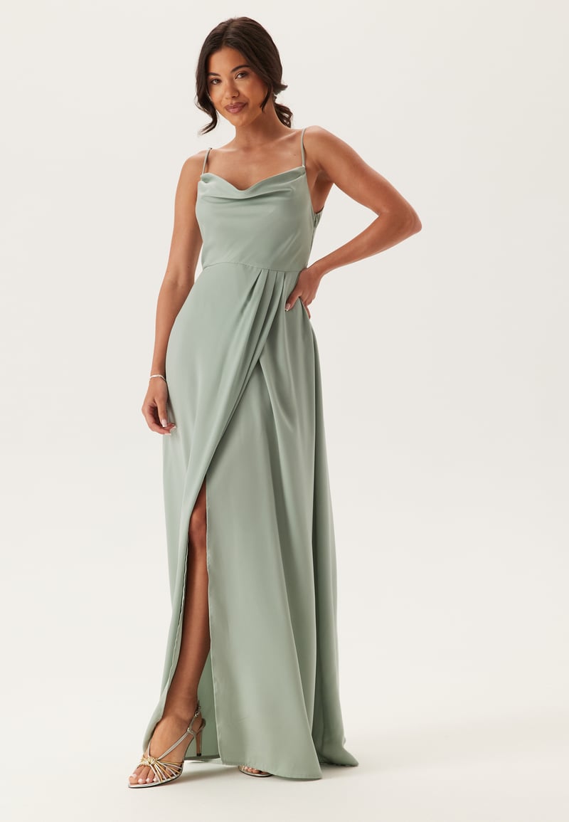 Bubbleroom Occasion Waterfall Slit Satin Gown