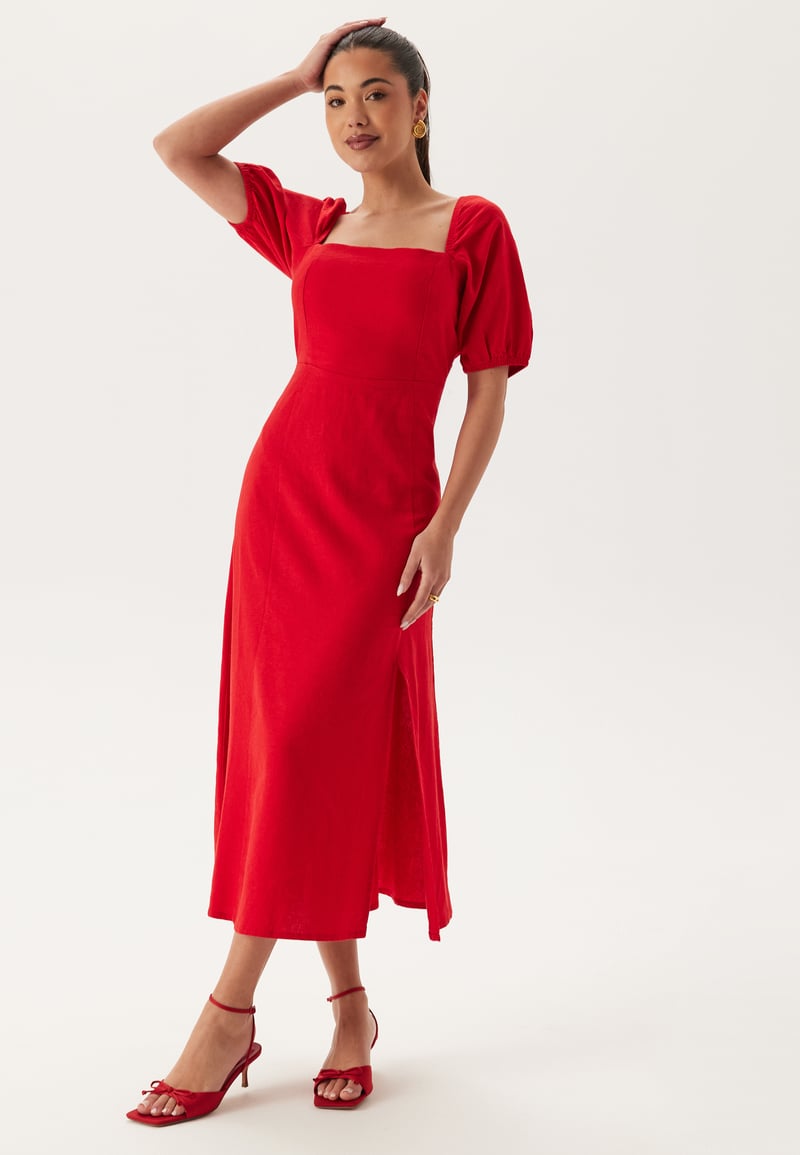 BUBBLEROOM Puff Sleeve Linen Blend Dress