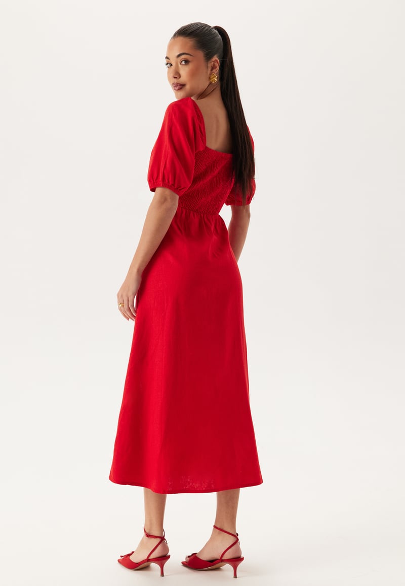 BUBBLEROOM Puff Sleeve Linen Blend Dress