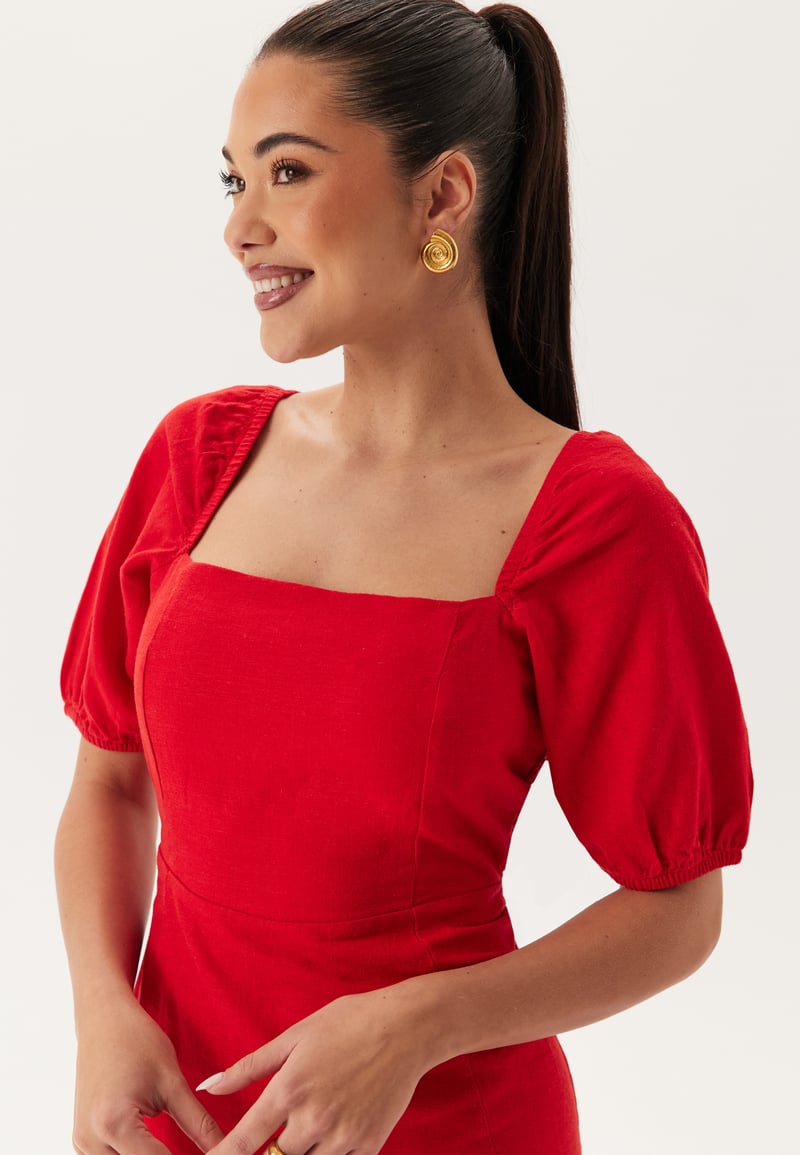 BUBBLEROOM Puff Sleeve Linen Blend Dress