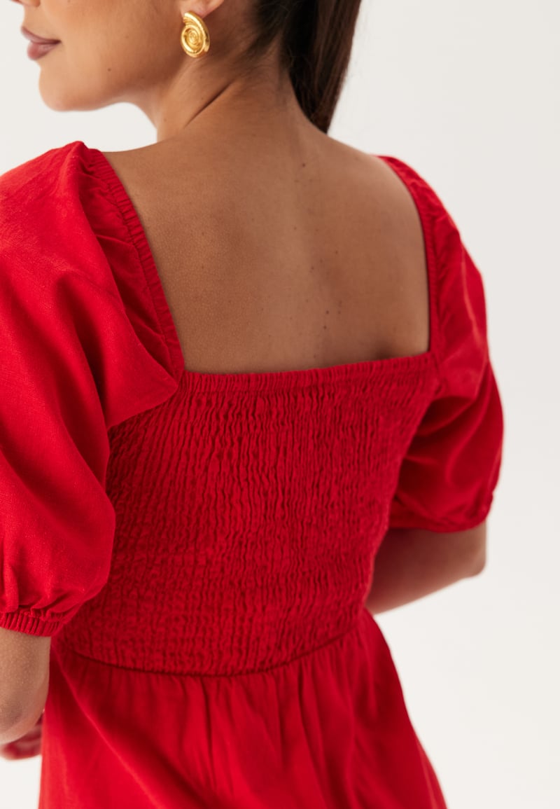 BUBBLEROOM Puff Sleeve Linen Blend Dress