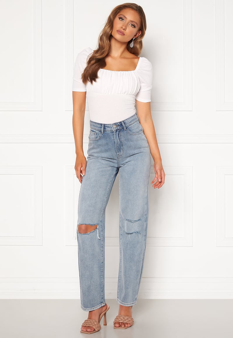 BUBBLEROOM Rushed Square Neck Short Sleeve Top