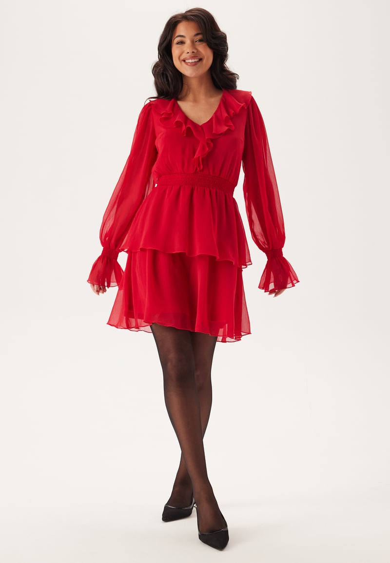 BUBBLEROOM V-neck Frill L/S Chiffon Dress