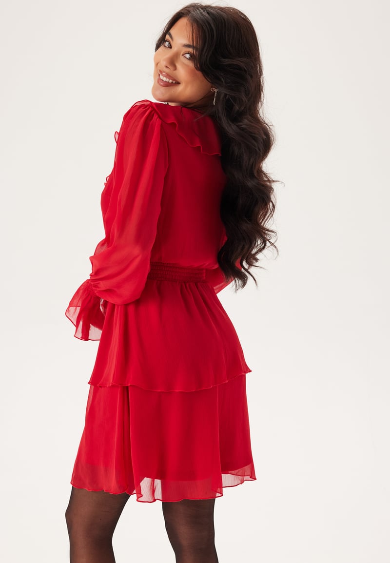 BUBBLEROOM V-neck Frill L/S Chiffon Dress