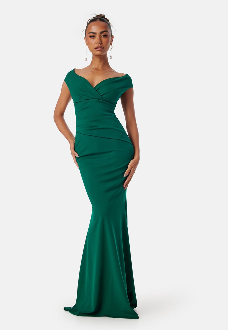 Goddiva Bardot Pleat Maxi Dress