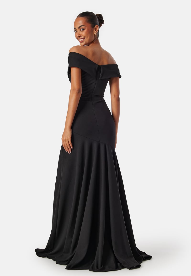 Goddiva Bardot Pleat Maxi Split Dress