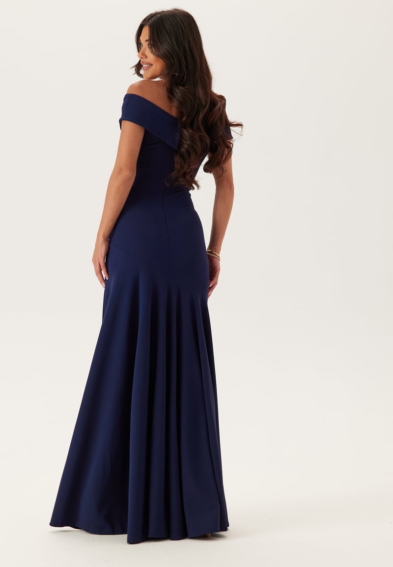 Goddiva Bardot Pleat Maxi Split Dress