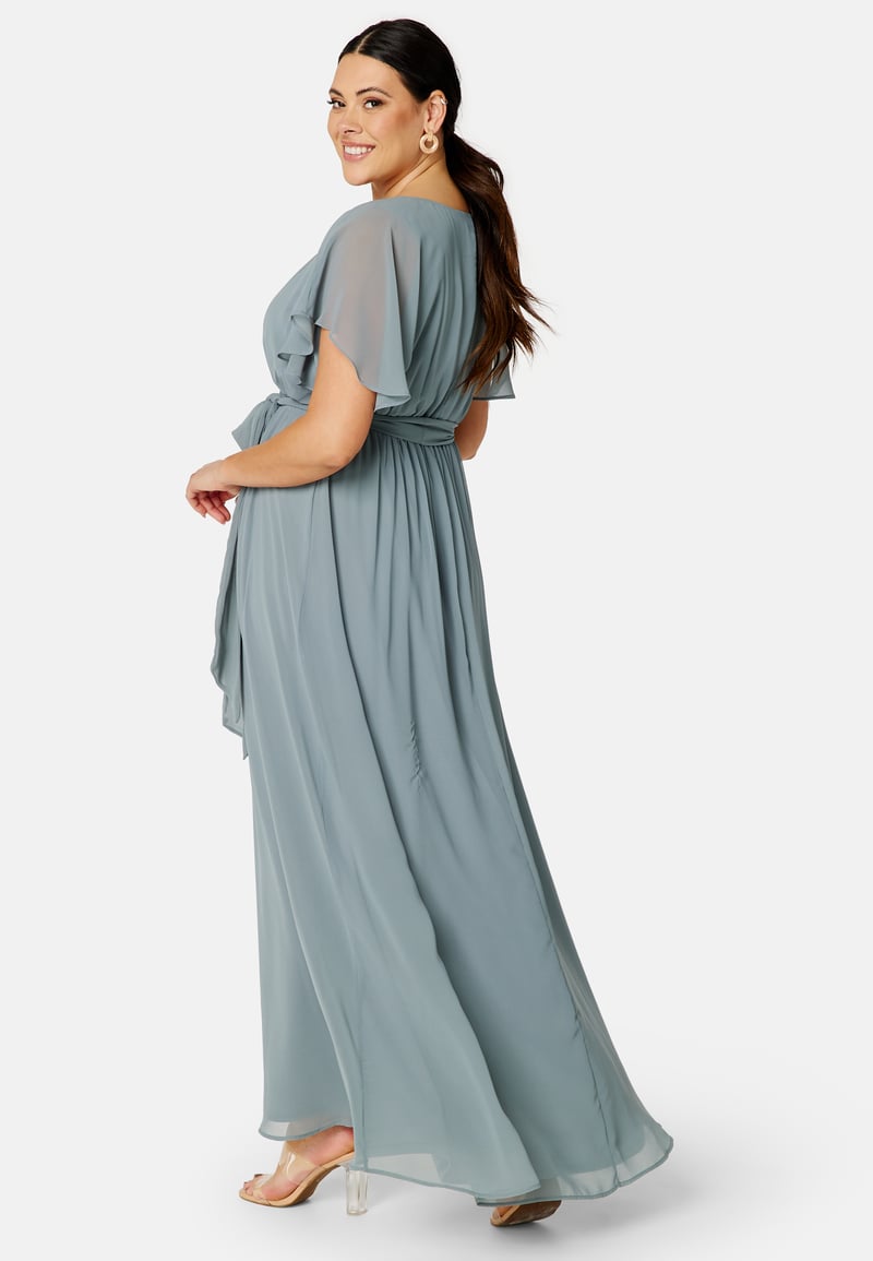 Goddiva Curve Flutter Sleeve Chiffon Maxi Curve Dress