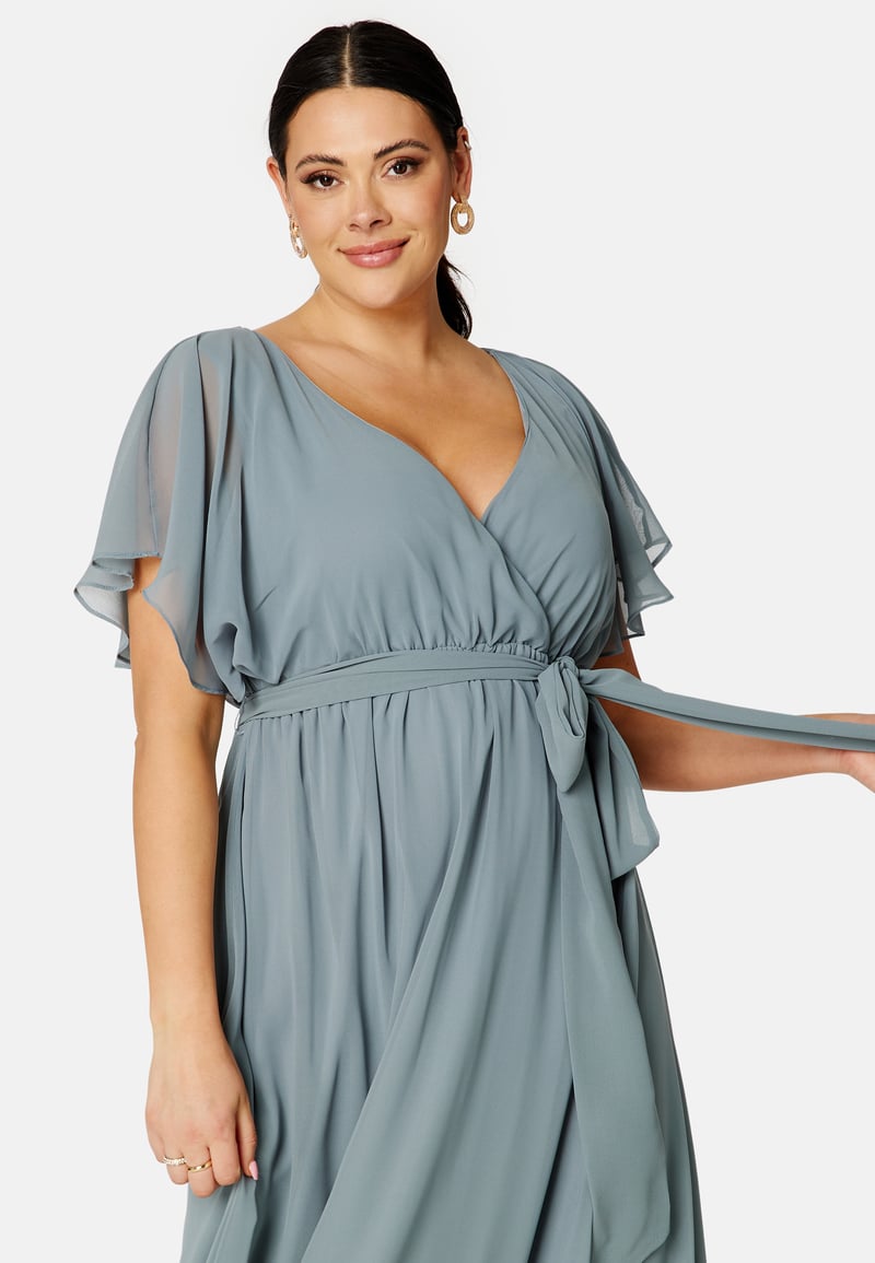 Goddiva Curve Flutter Sleeve Chiffon Maxi Curve Dress