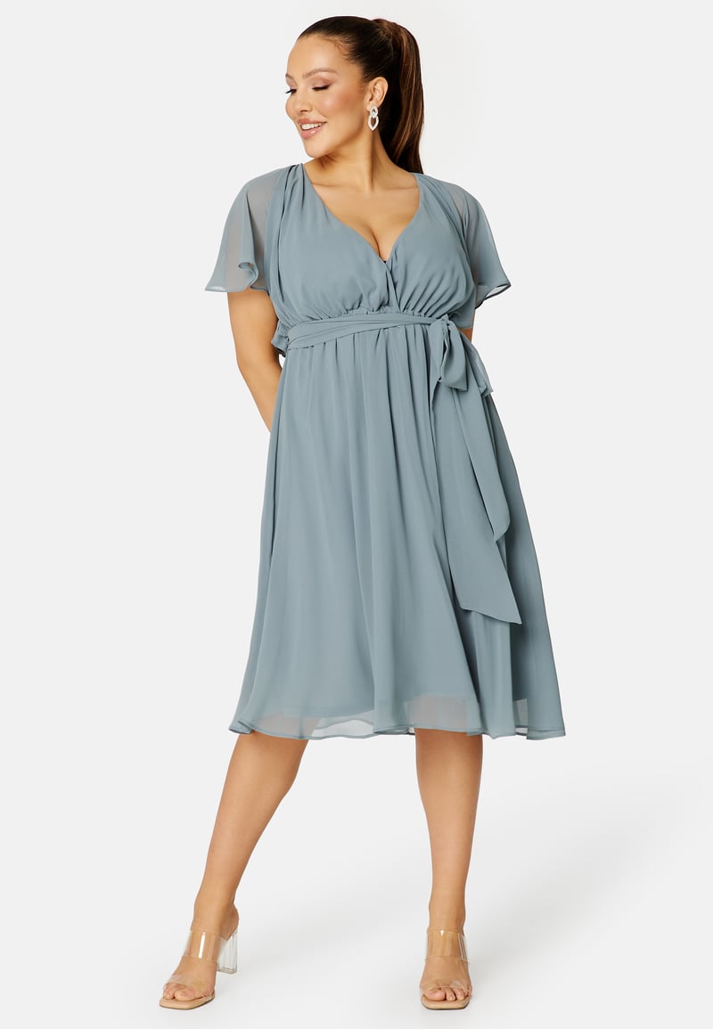 Goddiva Curve Flutter Sleeve Chiffon Midi Dress