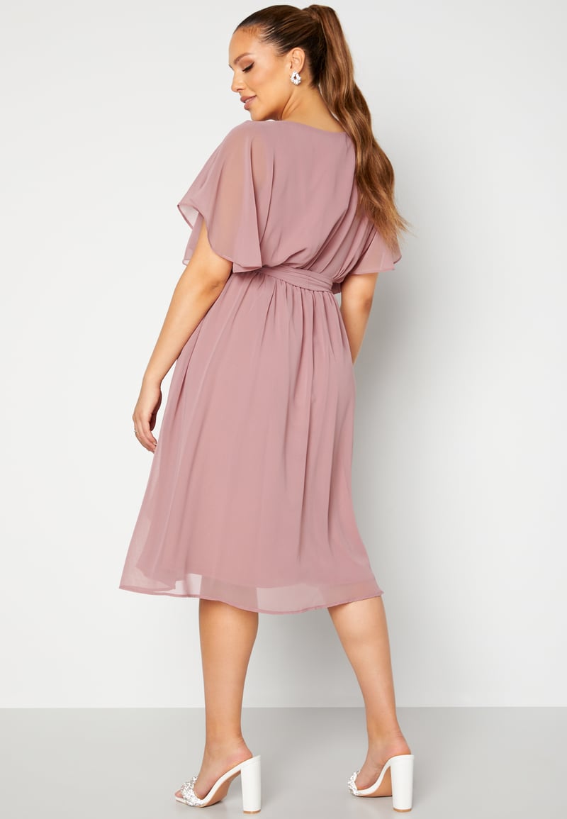 Goddiva Curve Flutter Sleeve Chiffon Midi Dress