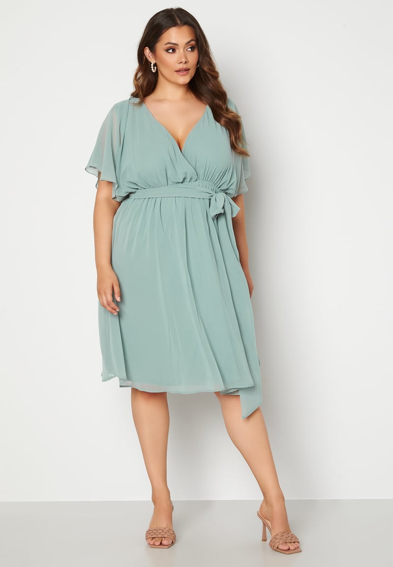 Goddiva Curve Flutter Sleeve Chiffon Midi Dress