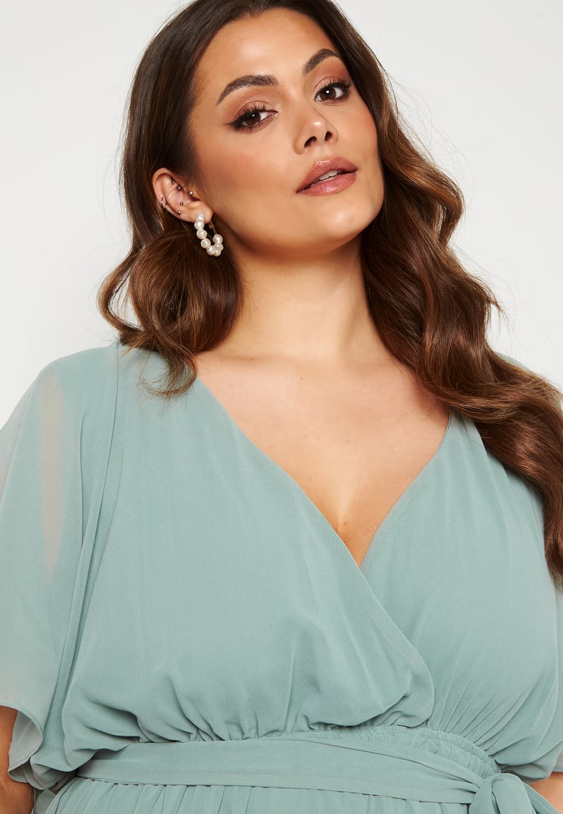 Goddiva Curve Flutter Sleeve Chiffon Midi Dress