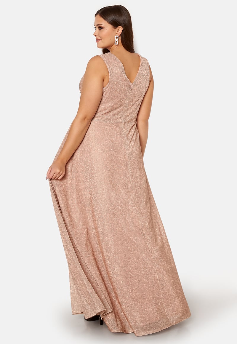 Goddiva Curve Glitter Wrap Front Maxi Curve Dress With Split
