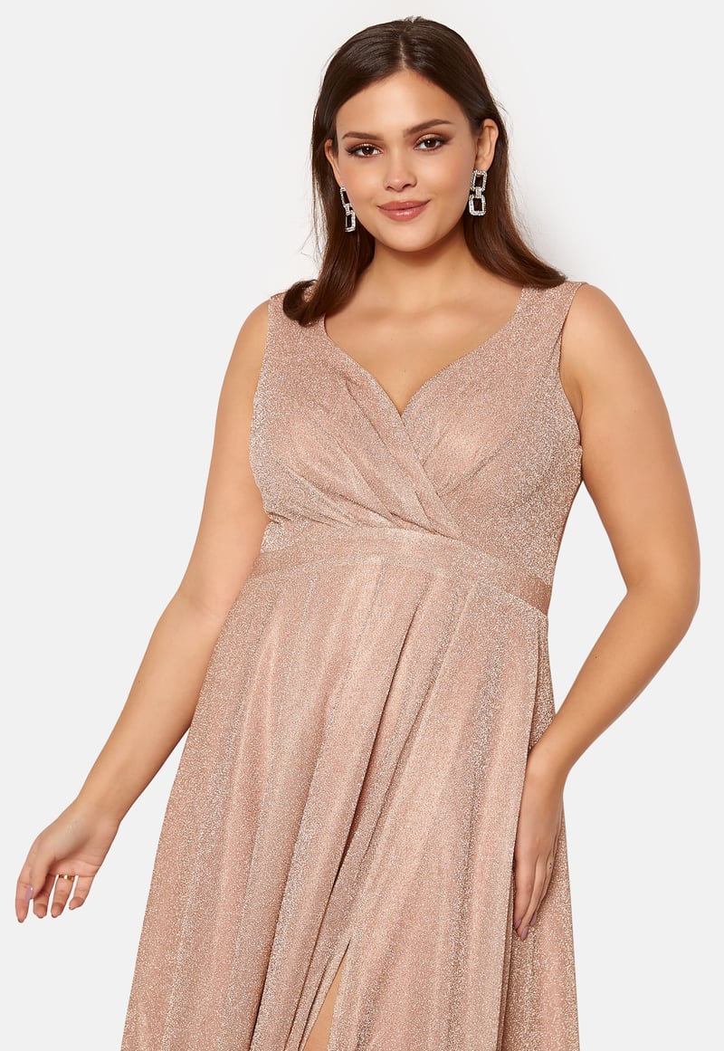 Goddiva Curve Glitter Wrap Front Maxi Curve Dress With Split