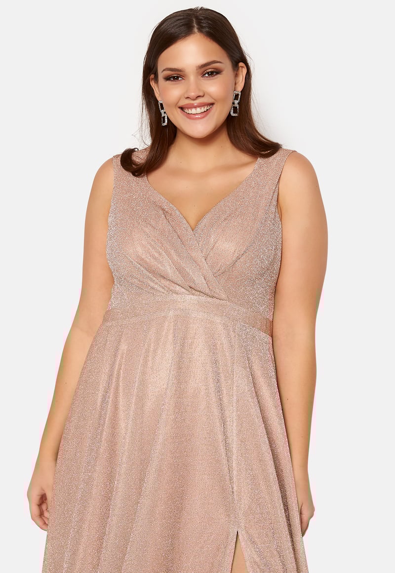 Goddiva Curve Glitter Wrap Front Maxi Curve Dress With Split