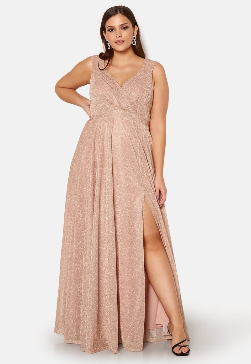 Goddiva Curve Glitter Wrap Front Maxi Curve Dress With Split