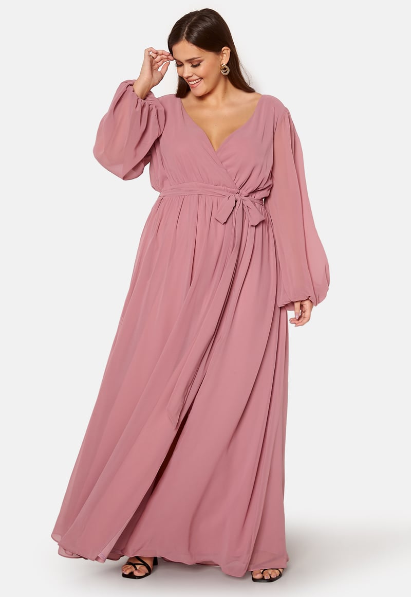 Goddiva Curve Long Sleeve Chiffon Maxi Curve Dress
