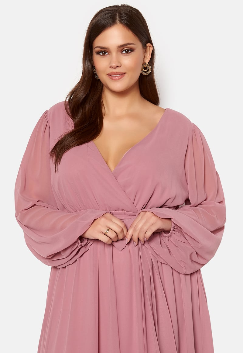Goddiva Curve Long Sleeve Chiffon Maxi Curve Dress