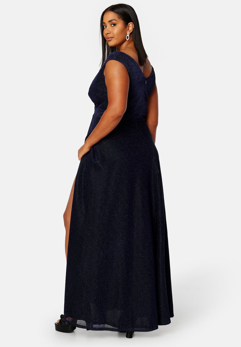 Goddiva Curve Glitter Wrap Front Maxi Curve Dress With Split