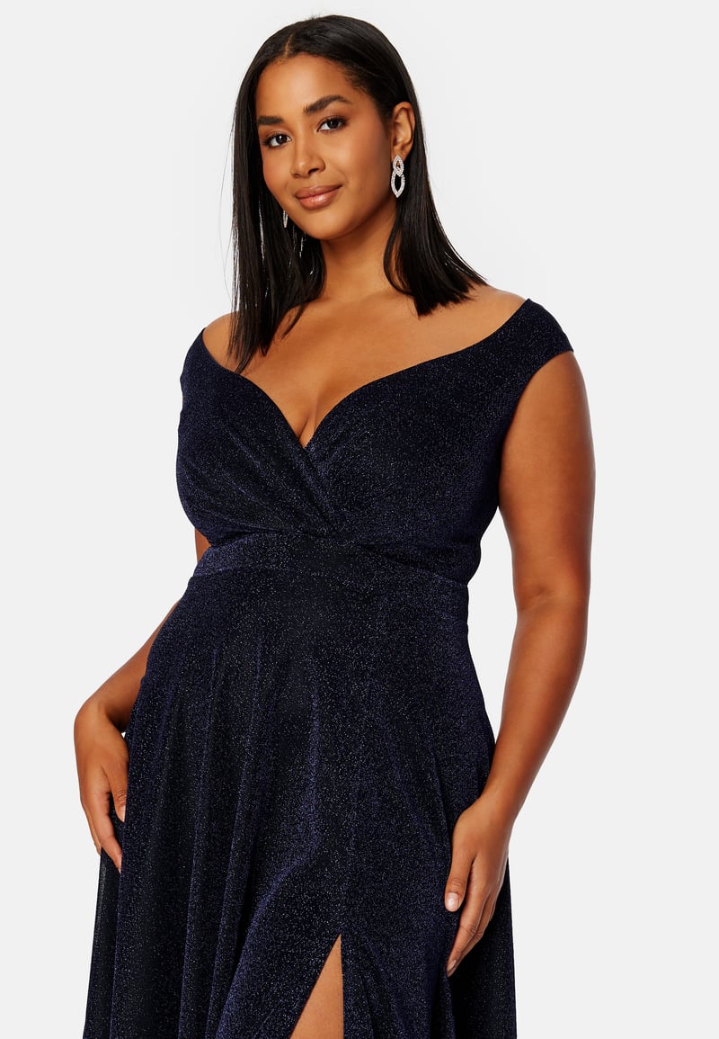 Goddiva Curve Glitter Wrap Front Maxi Curve Dress With Split