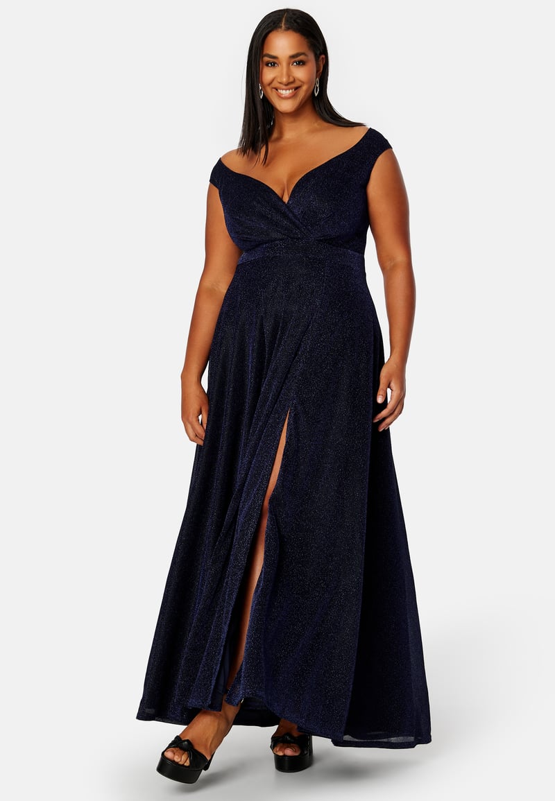 Goddiva Curve Glitter Wrap Front Maxi Curve Dress With Split