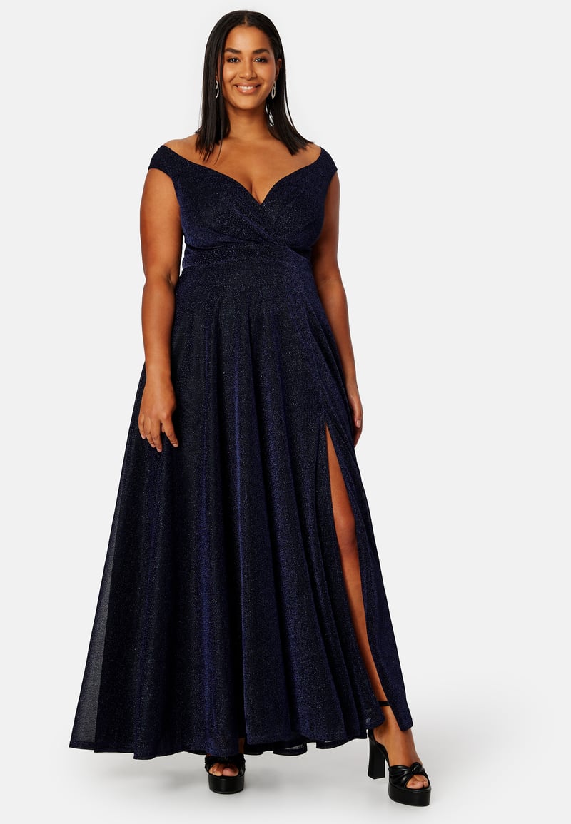 Goddiva Curve Glitter Wrap Front Maxi Curve Dress With Split