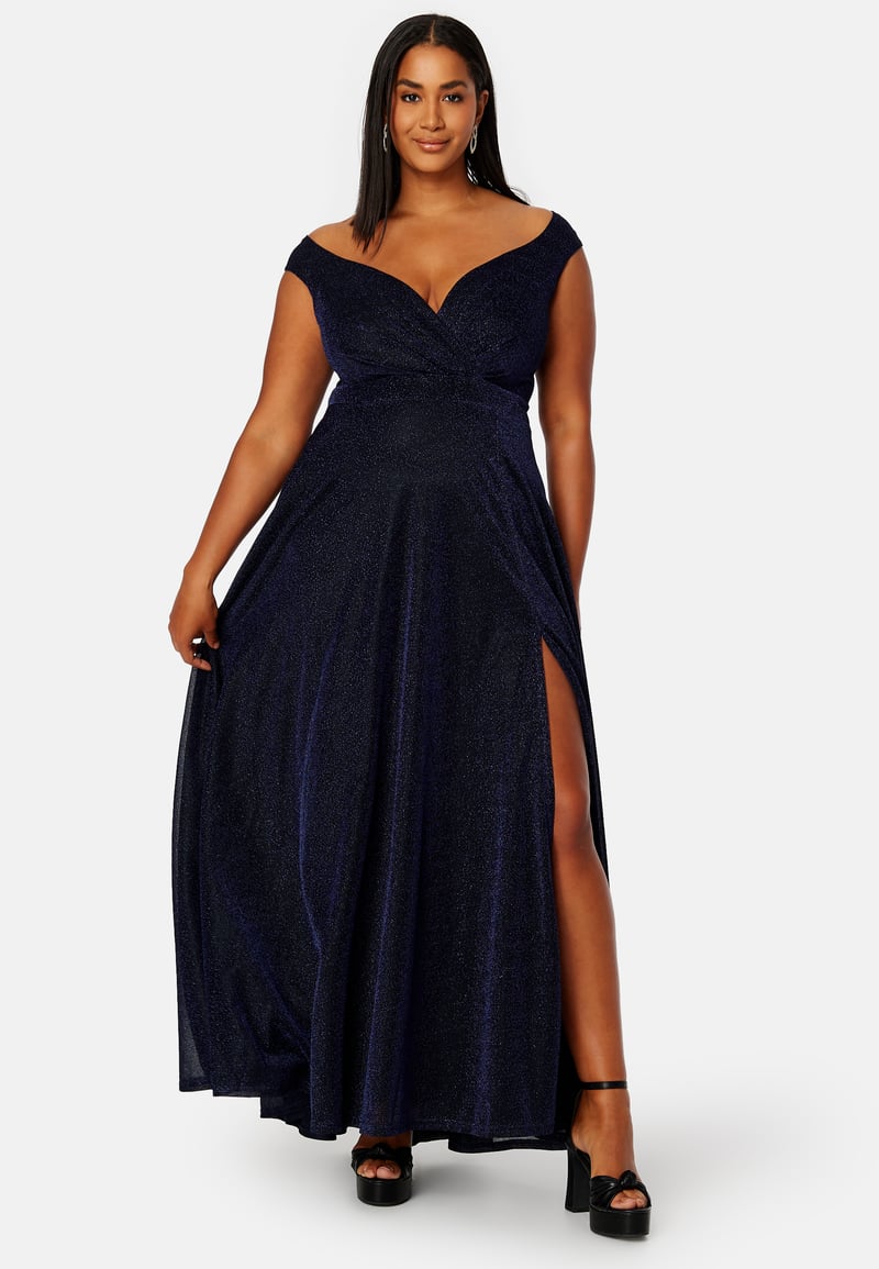 Goddiva Curve Glitter Wrap Front Maxi Curve Dress With Split