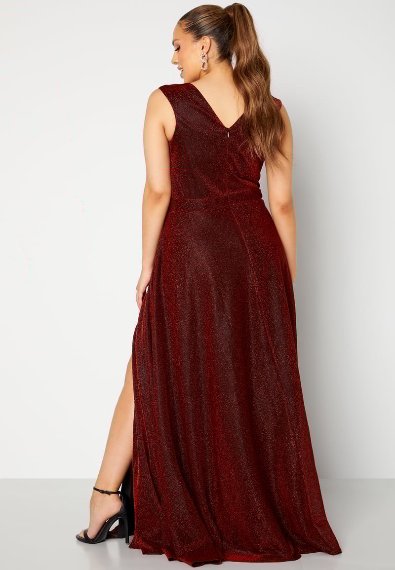 Goddiva Curve Glitter Wrap Front Maxi Curve Dress With Split