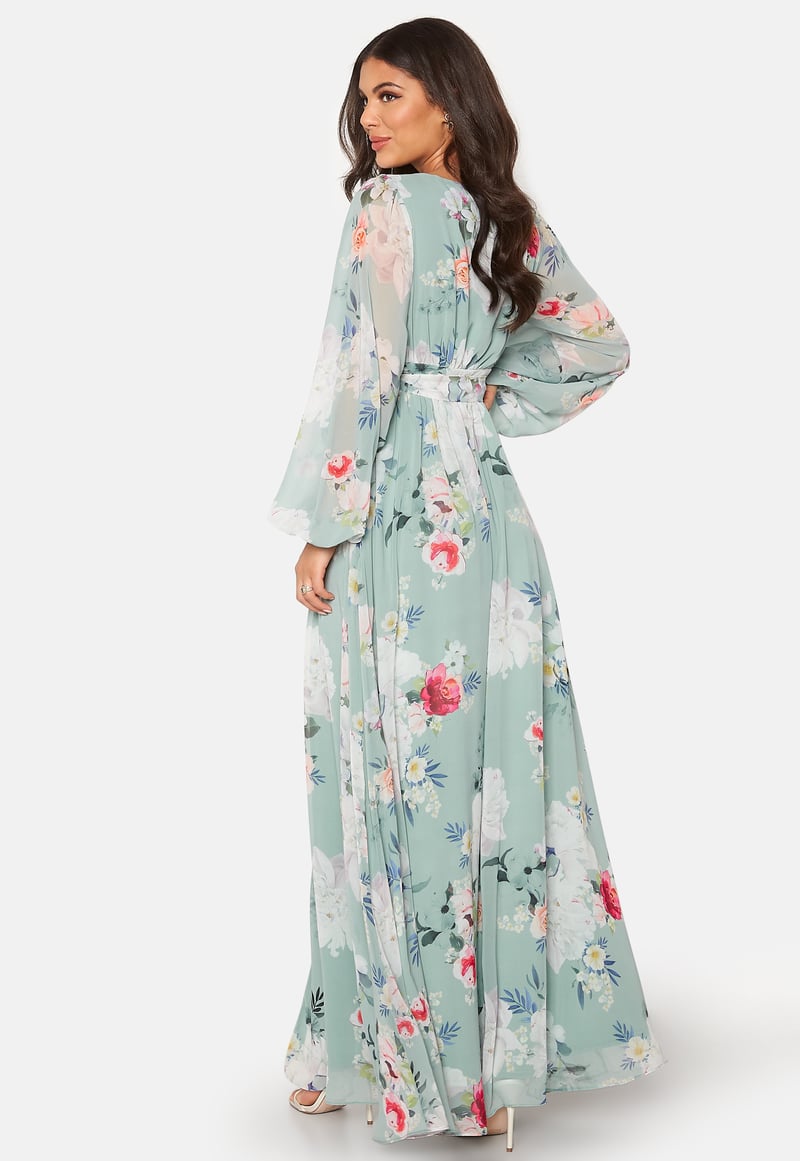 Goddiva Floral Long Sleeve Chiffon Maxi Dress