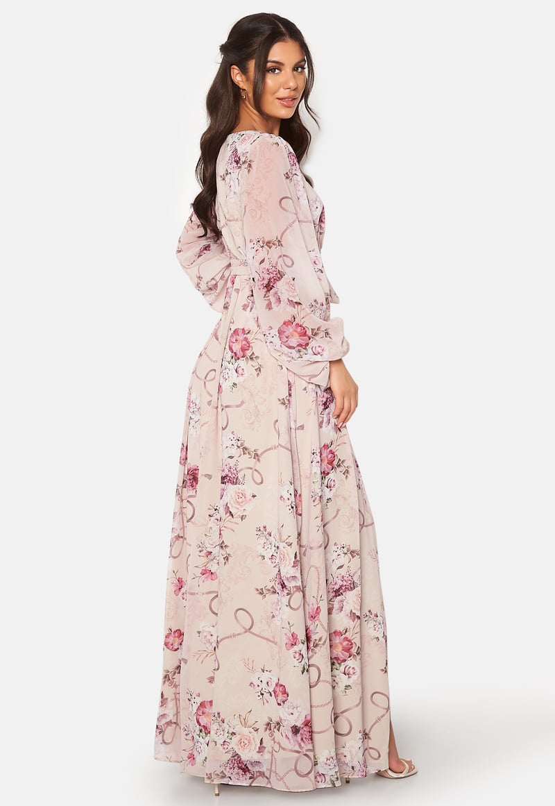 Goddiva Floral Long Sleeve Chiffon Maxi Dress
