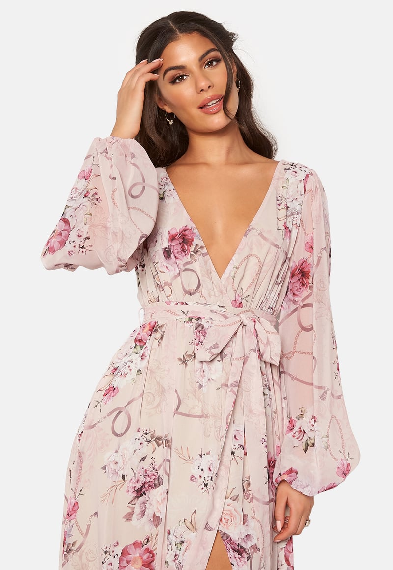 Goddiva Floral Long Sleeve Chiffon Maxi Dress