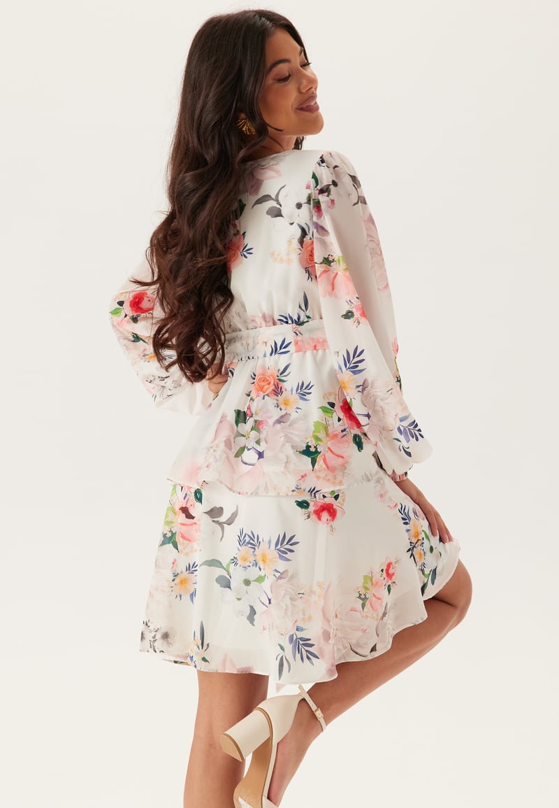 Goddiva Floral Long Sleeve Tiered Skater Dress
