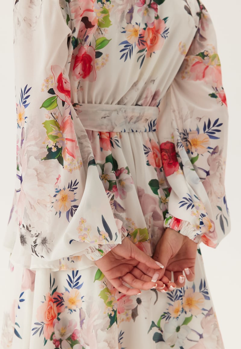 Goddiva Floral Long Sleeve Tiered Skater Dress
