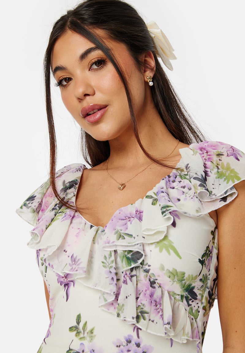 Goddiva Floral Ruffle Hem Maxi Dress