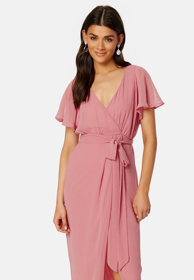 Goddiva Flutter Chiffon Wrap Maxi Dress