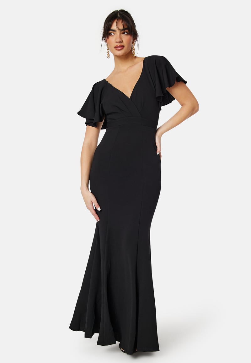 Goddiva Flutter Sleeve Fishtail Maxi Dress