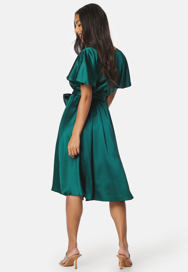 Goddiva Flutter Sleeve Satin Midi Dress