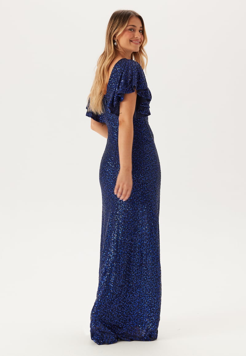 Goddiva Flutter Sleeve Sequin Maxi Dress